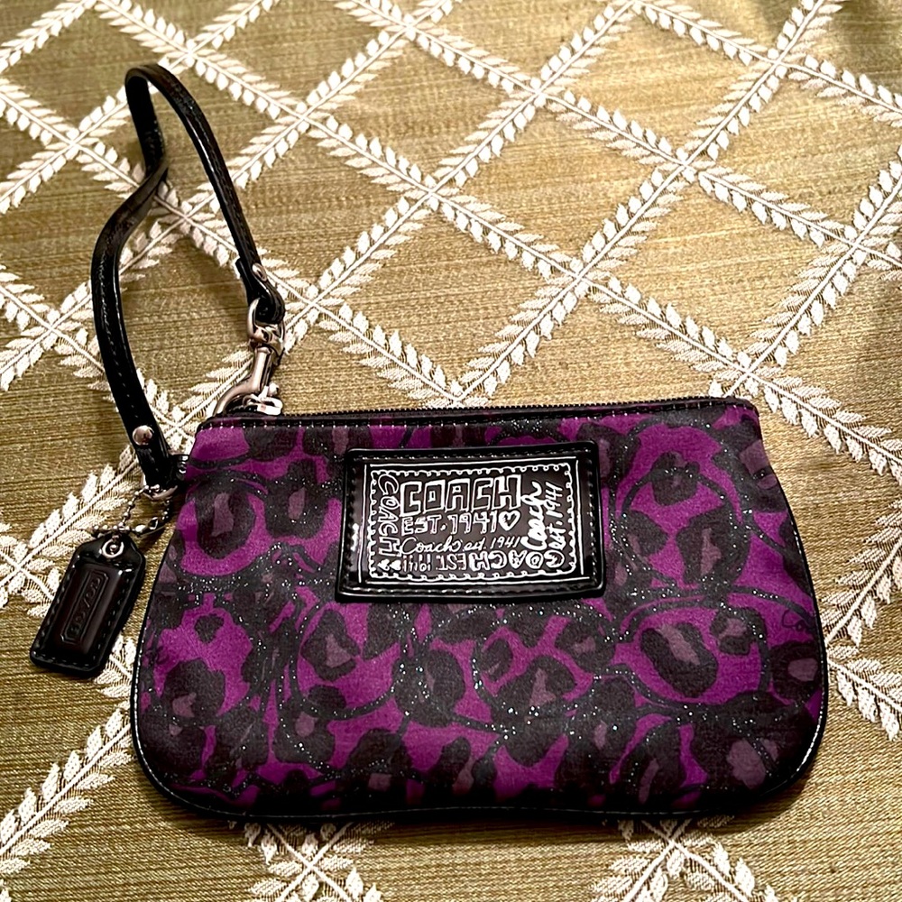 Coach wristlet - black and purple leopard print